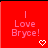 Red square icon with pink text 'I Love Bryce!' and a small white heart symbol in the bottom-right corner.