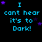 Pixelated text reads "I can't hear it's too Dark!" with purple stars scattered across a black background, displayed in three of four identical copies each
