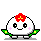 A 4x3 contact sheet of pixel art animated frames showing a round white character with changing accessories and expressions, each frame displaying distinct color variations on the headpiece or body.