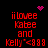 Red pixelated text reads "iilovee Kabe and Kelly" with a heart symbol and a pink dot cluster on a black background.
