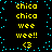 Yellow pixelated text and symbols on black background with cyan dots, arranged in two vertical