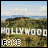 Animated contact sheet showing six frames of a pixelated Hollywood sign animation with changing 'FAKE' text over a landscape background.