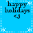 Blue background with white dotted lines and snowflakes, four identical each showing "happy holidays" text and a heart symbol