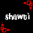 Black background with red square patterns and white text 'shawni' repeated in four positions, each accompanied by a distinct red geometric arrangement.
