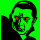 Pixelated green-toned avatar with black hair and clothing, displaying six distinct eye color variations across a