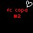 Pixelated red text 'fc copa #2' on black background with white heart outline above, two identical side-by-side views.
