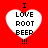 Red background with four white heart-shaped icons containing black text "I LOVE ROOT BEER !!!" arranged in a