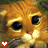 Two side-by-side pixelated cat faces with large black eyes and orange fur, each with a white heart symbol below.
