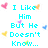 Pixelated cyan text on white background with floating heart and star shapes in pink, orange, purple, blue, yellow, and green.