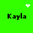 Green background with four 'Kayla' text blocks and three white pixelated symbols: a heart, starburst, and dot cluster.