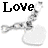 A 48x48 pixel animated contact sheet showing three frames of a buddy icon with the word "Love" and a heart-shaped object, arranged in a 2x2 grid with one empty gray cell.