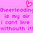 Pixelated pink background with red heart symbol above repeating text about cheerleading.