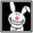 Pixelated bunny with pink nose and striped body against black background, next to text reading 'Ozzy doesn't even begin to cover it' in blocky font