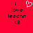Red background with black text reading 'i love leeanne <3' and a white pixelated heart symbol above the word 'love'.