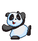 Pixelated panda avatar in nine distinct poses with varying arm and leg positions, all showing a smiling expression with red mouth and black eyes.