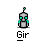 Pixel art contact sheet of an animated robot icon with multiple frames showing different poses and a speech bubble, all labeled "Gir" below each frame.
