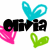Two side-by-side pixelated images of 'OTVIA' text with heart-shaped accents in cyan, pink, and green.