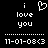 Pixelated black background with white text 'i love you' and a heart symbol above the right side of the text, separated by dotted lines into two identical sections.
