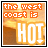 A 6-frame animated contact sheet showing variations of a pixelated text-based icon with "the west coast is HOT!" over a fiery background, each frame differing in color and font weight for the word "west".