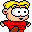 Pixel art character with blonde hair, red shirt, brown pants in multiple poses on gray background.