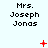Pixelated text 'Mrs. Joseph Jonas' on light background with red animated symbols changing across frames.