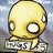 Yellow cartoon character with large white eyes holding a sign, surrounded by text fragments on a