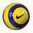 A pixelated soccer ball with a Nike swoosh logo on a white background, next to red with white text and symbols