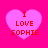 Four identical pink hearts on a bright pink background, each containing red text reading "I LOVE SOPHIE" in pixelated font.