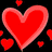 Red heart with smaller hearts on black background, green text on teal stripes, red balloons with 'CONFUSING' text, and a heart-shaped object on beige surface.