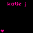 Pink text 'katie j' appears in multiple positions around a black background with scattered pink heart symbols.