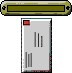 A pixelated animation of a document being processed through a machine with green and black slots, showing sequential changes in the document's position and orientation.
