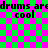 Pixelated text on a green and pink checkered background with gray lines, showing repeated phrases and partial words