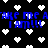 Pixelated blue text repeats 'TAKE ME A' and 'I AM!!!' on black background with scattered white hearts.