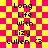 Pixelated text on a checkered background with animated glow effects on the right side of the text block.