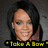 Pixelated portrait of a person with dark hair and light skin, wearing yellow text reading 'Take A Bow' at the bottom.