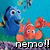Blue fish and orange fish in underwater scene with text 'nemo!!' below.