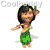 Animated contact sheet of a cartoon character in various dance poses with green skirt and brown top, displayed on white background with gray transparency area.
