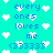 Pixelated cyan background with repeated blue text and white heart symbols arranged in a pattern