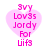 Pink heart-shaped icon with pixelated text reading '3vy Lov3s Jordy For Lif3' in bright pink on light pink background.