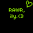 Green pixelated text and symbols on black background, with heart symbol above left text block.