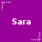 Purple background with repeated white text 'Sara' and alternating star-and-dot patterns in white and purple.
