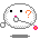 Pixelated circular icon with white face, black square eyes, orange question mark on right cheek, pink mouth, and gray ear-like shape; four variations show eye expression changes.