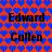 A static image with a repeating blue heart pattern on red background, displaying four instances of text "Edward Gullen" in black serif font.