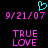 A pixelated image with a cyan heart symbol above pink text reading '9/21/07' and 'TRUE LOVE', displayed in two identical side-by-side on black background