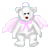 Pixelated angelic teddy bear icon with pink wings and halo on gray background, next to green text logo reading Original Icons .com
