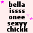 Pixelated text 'bella issss onee sexyy chickk' repeated in a with pink stars on a light pink background, showing animation changes in star positions
