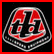 Animated icon with red and black stylized text inside a silver border on dark background, transitioning to solid black fox head outline.