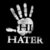 A handprint icon with 'HATER' text below, displayed in three color variations: silver, pink, and magenta, each with a pixelated texture.