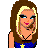 Pixel art contact sheet showing multiple frames of a cartoon woman in blue star-patterned pajamas with yellow stars, featuring text boxes and pose variations.