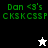 Green pixelated text 'Dan <3's CKSKCSSP' appears on black, gray, white backgrounds with a star icon changing from white to black.